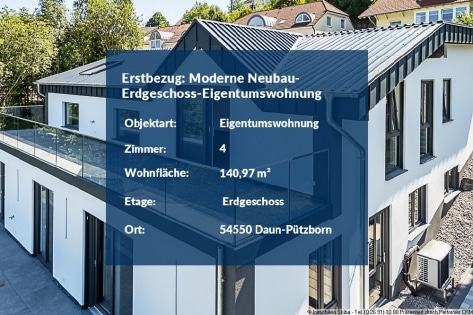 Erstbezug: Moderne Neubau-Erdgeschoss-Eigentumswohnung mit 2 Garagen in Daun-Ptzborn