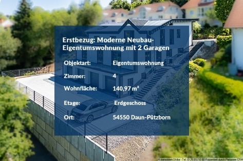 Erstbezug: Moderne Neubau-Erdgeschoss-Eigentumswohnung mit 2 Garagen in Daun-P�tzborn