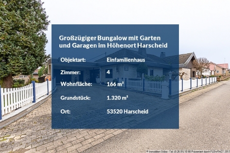 Grozgiger Bungalow mit Garten und Garagen im Hhenort Harscheid