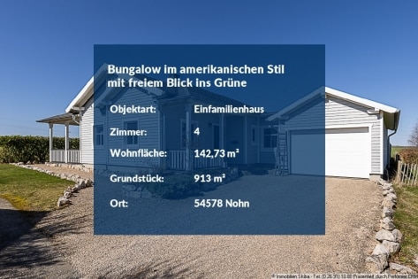 Neuwertiger Bungalow im amerikanischen Stil mit freiem Blick ins Gr�ne