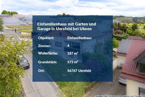 Wohnen auf einer Ebene in der Vulkaneifel: Einfamilienhaus mit Garten u. Garage in Uersfeld b. Ulmen