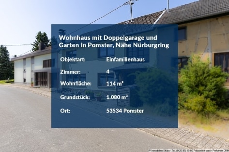 Wohnhaus mit Doppelgarage und Garten im ruhig gelegenen Pomster, N�he N�rburgring